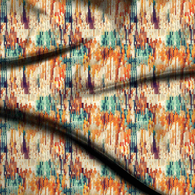 burnt orange abstract digital print fabric texture — medium scale closeup