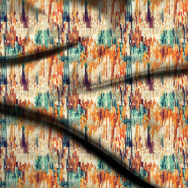 Burnt Orange Digital ikat-inspired vertical color block Kurta Fabric