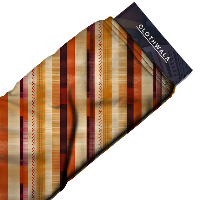 Burnt Sienna Stripes Digital Print Fabric | Palazzo Kaftan | Festive Fusion Fabric | Poly Muslin Print - Image 2