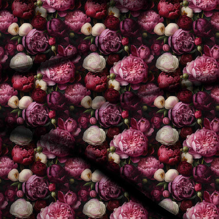burgundy floral digital print fabric texture — large scale closeup