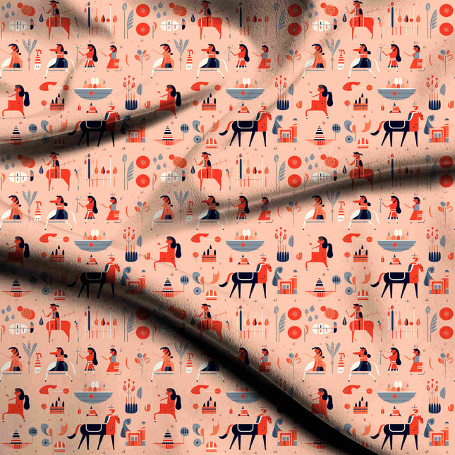burnt sienna ethnic digital print fabric texture — medium scale closeup