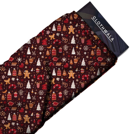 Maroon Other Digital Print Fabric for Palazzo Suit | Evening Wear - Image 3