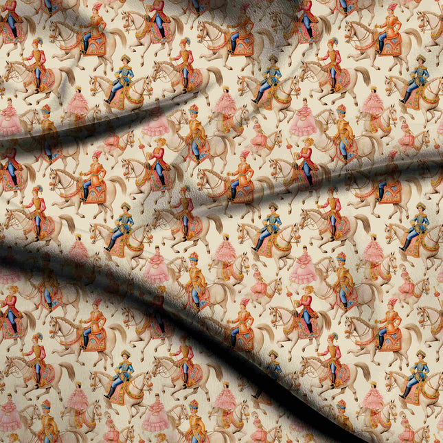 ivory cream ethnic digital print fabric texture — large scale closeup
