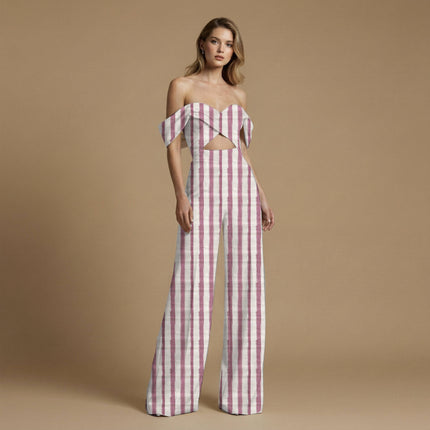 ivory cream stripes print fabric draped — palazzo suit styling