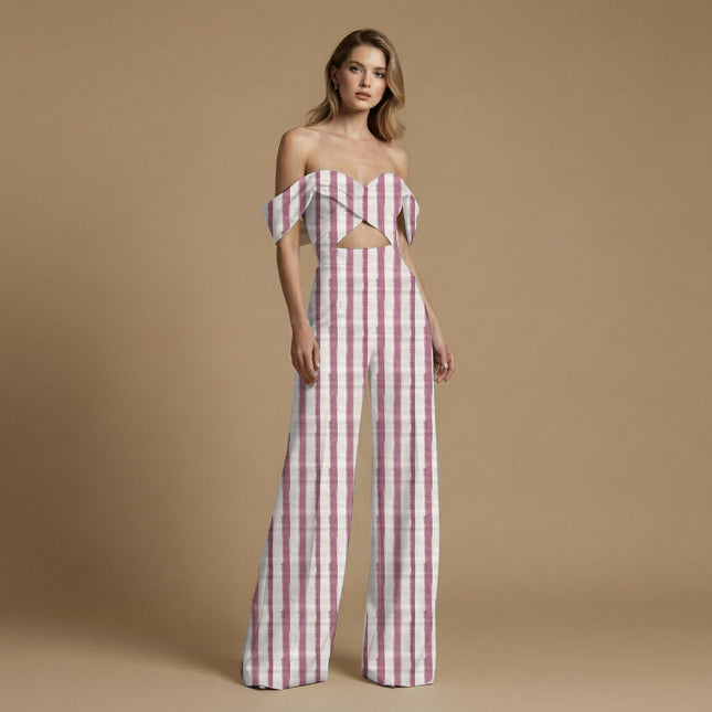 ivory cream stripes print fabric draped — palazzo suit styling
