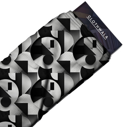jet black geometric print fabric draped — tunic styling