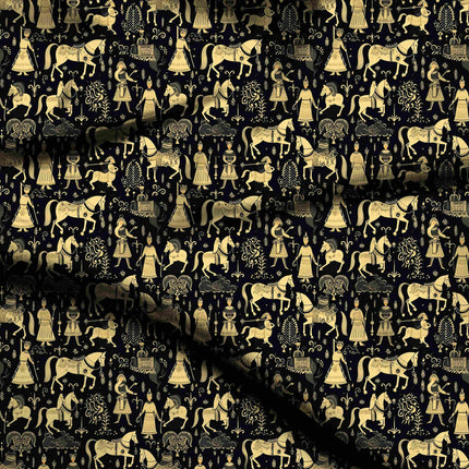 ivory cream ethnic digital print fabric texture — medium scale closeup