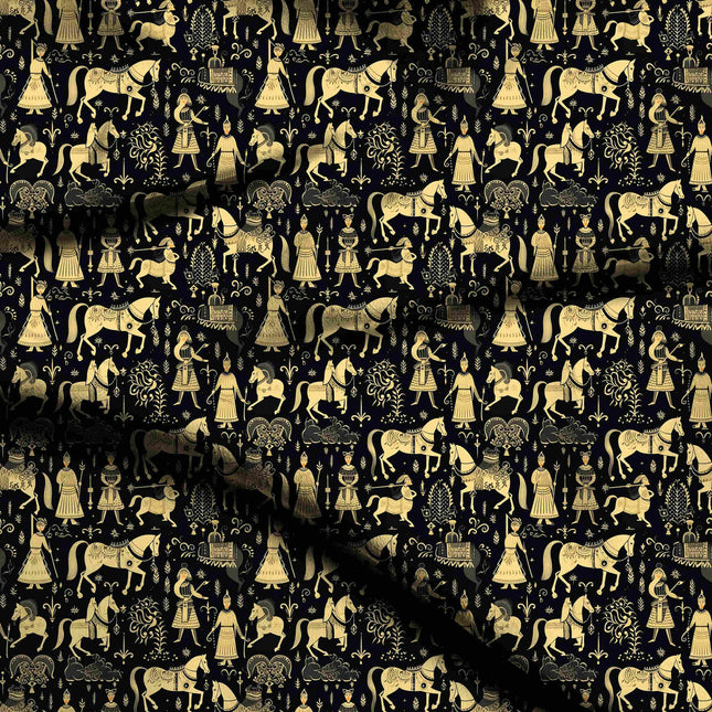 ivory cream ethnic digital print fabric texture — medium scale closeup