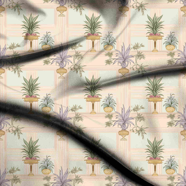 Ivory Cream Regal Pineapple And Agave Plants Print Fabric