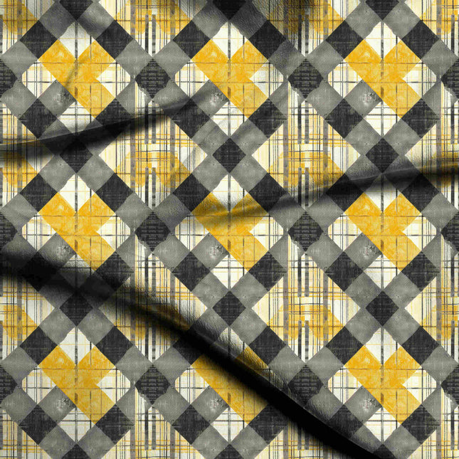marigold yellow checks digital print fabric texture — medium scale closeup