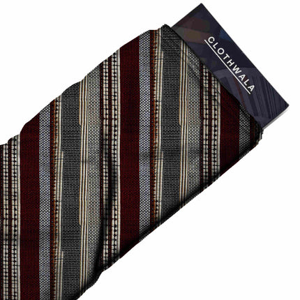 burgundy red stripes print fabric draped — trousers styling