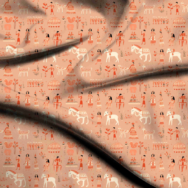 burnt sienna ethnic digital print fabric texture — medium scale closeup