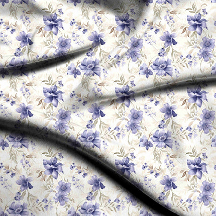 periwinkle blue floral print fabric draped — maxi dress styling