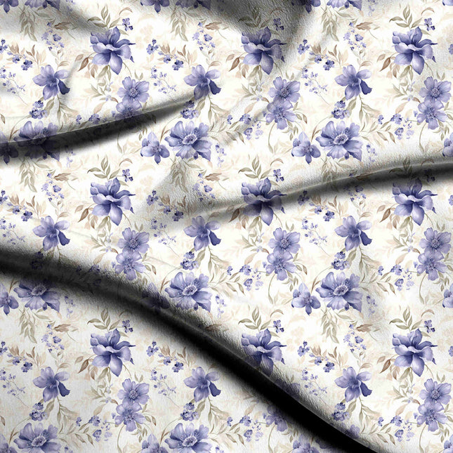 periwinkle blue floral print fabric draped — maxi dress styling