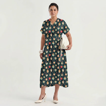 Forest Green Floral Digital Print Fabric for Dress | Structured ethnic wear - Image 8