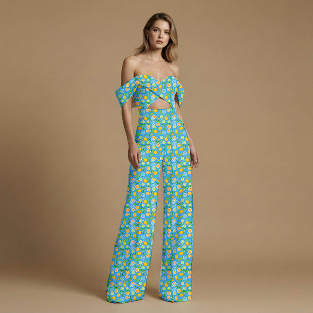 cerulean blue tropical print fabric draped — co-ord set styling