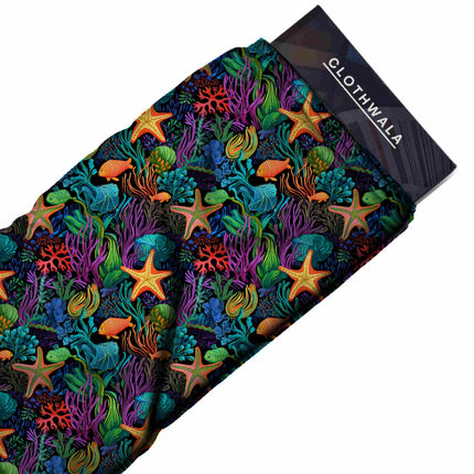 electric orange tropical fabric detail — matte finish digital print closeup