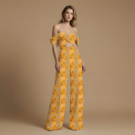 marigold orange ethnic print fabric draped — tunic styling