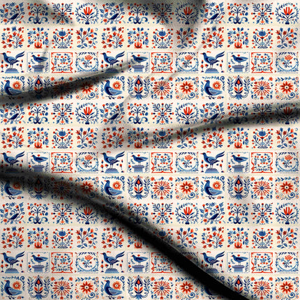 cobalt blue ethnic digital print fabric texture — medium scale closeup