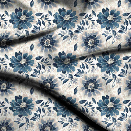 Ivory Cream Floral Digital Print Fabric for Lehenga | Formal Wear - 5033
