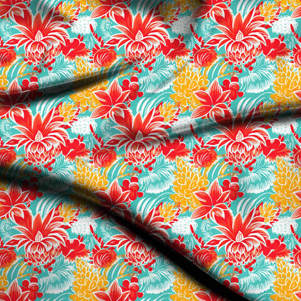 vermilion red tropical digital print fabric texture — large scale closeup