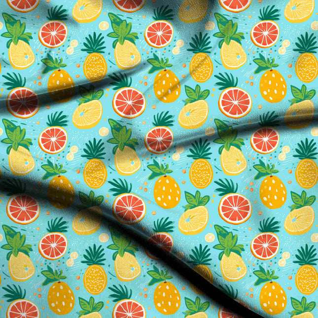 aqua blue tropical digital print fabric texture — medium scale closeup