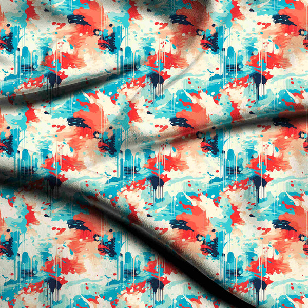 Ivory Cream Abstract Paint Splatters And Drips Print Fabric