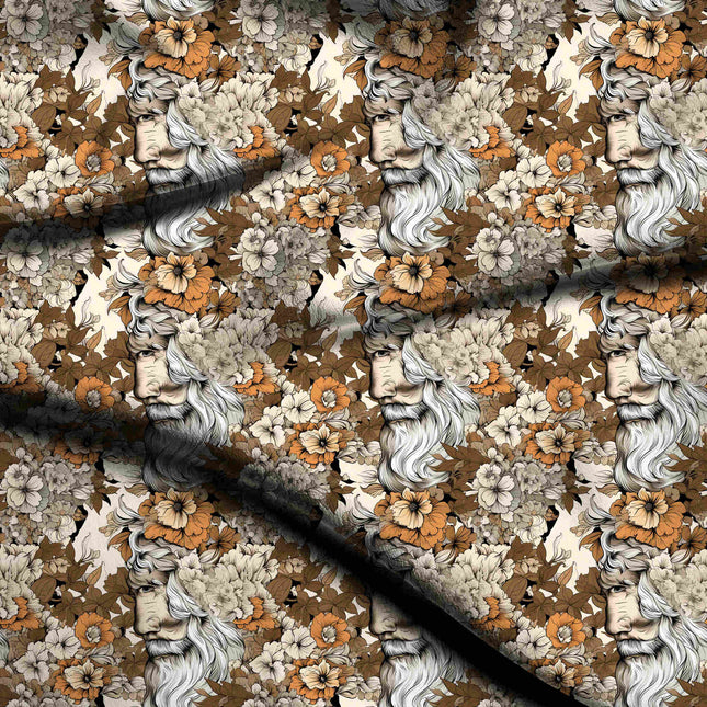 ivory cream floral digital print fabric texture — large scale closeup