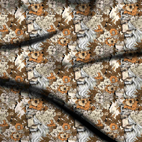 Burnt Sienna Dramatic Vintage Floral Print Fabric