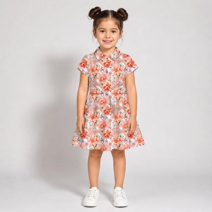 Peach Floral Digital Print Fabric for Maxi | Office Wear - Image 2