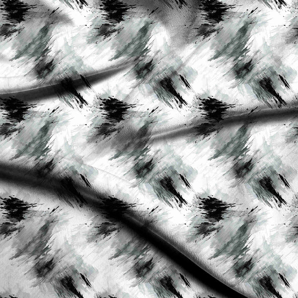 Jet Black Expressive Black And Grey Abstract Print Fabric