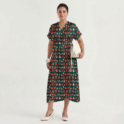 Forest Green Floral Digital Print Fabric for Set | Summer Wear - Image 3