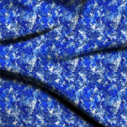 cobalt blue geometric all-over print pattern — medium scale repeat layout