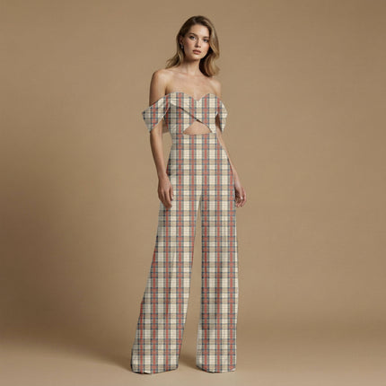ivory cream checks digital print fabric texture — medium scale closeup