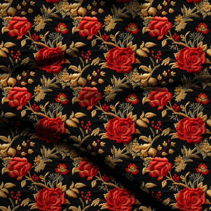 crimson red floral digital print fabric texture — large scale closeup