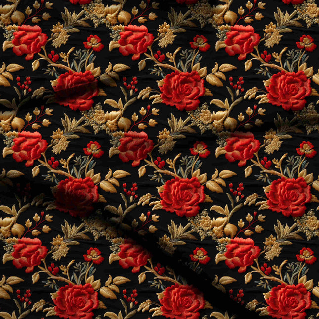 crimson red floral digital print fabric texture — large scale closeup