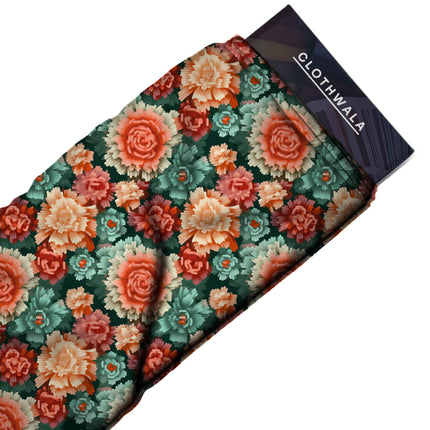 forest green floral fabric detail — matte finish digital print closeup