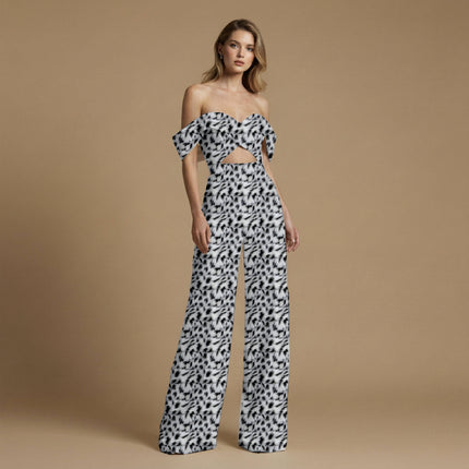 jet black animal print fabric draped — palazzo suit styling