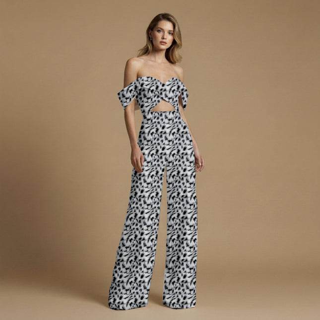 jet black animal print fabric draped — palazzo suit styling