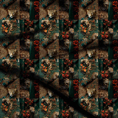 deep forest green animal digital print fabric texture — oversized scale closeup