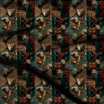 deep forest green animal digital print fabric texture — oversized scale closeup