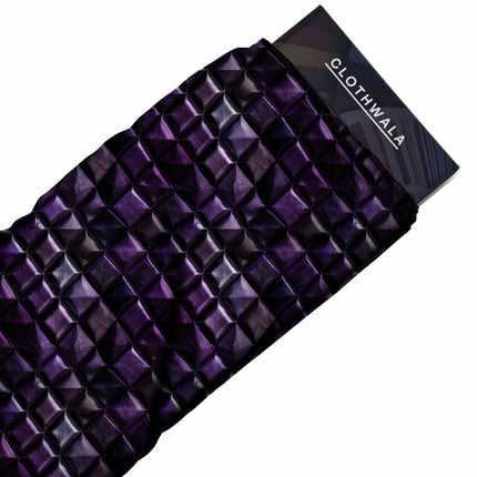 amethyst purple geometric print fabric draped — clutch bag styling