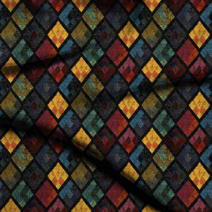 mustard yellow geometric digital print fabric texture — medium scale closeup