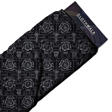 charcoal black floral print fabric draped — kurta styling