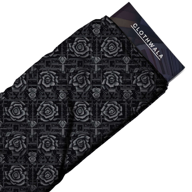 charcoal black floral print fabric draped — kurta styling