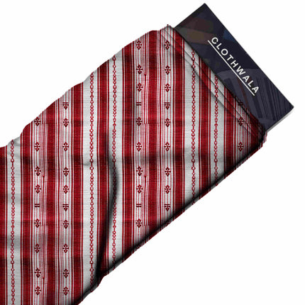 Crimson Red Stripes Digital Print Fabric | Saree Kurti Palazzo | Festive ethnic wear | Vintage music vibe - Image 2