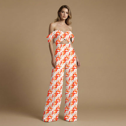 fiery orange abstract all-over print pattern — medium scale repeat layout