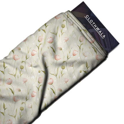 Ivory Cream Floral Digital Print Fabric for Lehenga | Opulent Festive Wear - Image 8