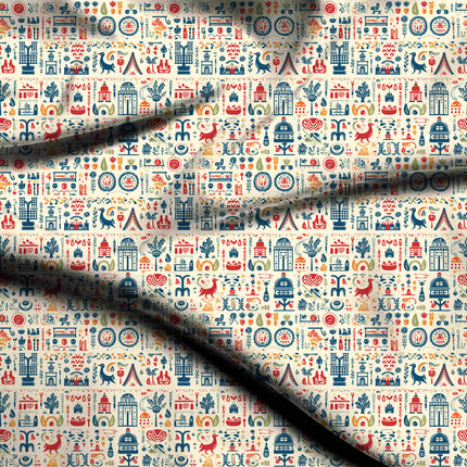 ivory cream ethnic digital print fabric texture — medium scale closeup