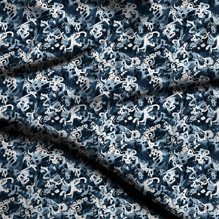 midnight blue abstract digital print fabric texture — medium scale closeup